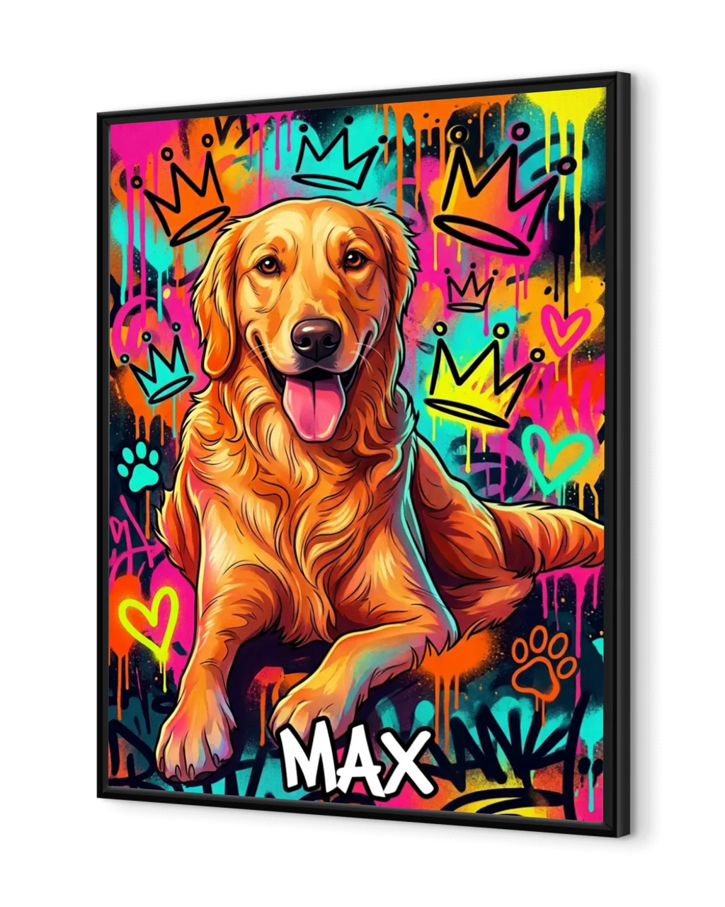 Urban Graffiti Djurporträtt – Färgglad Street Art Tavla med Egen Hund