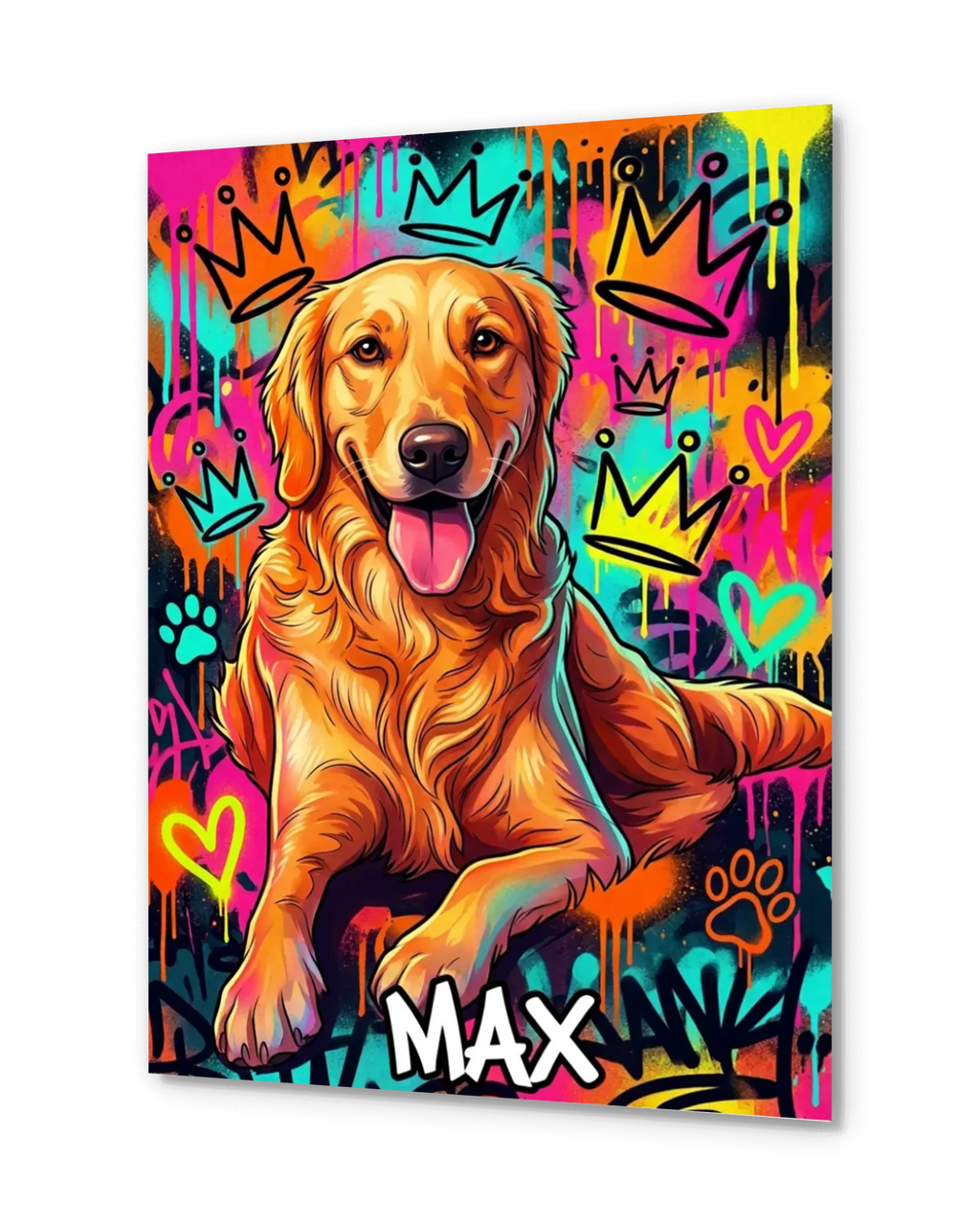 Urban Graffiti Djurporträtt – Färgglad Street Art Tavla med Egen Hund