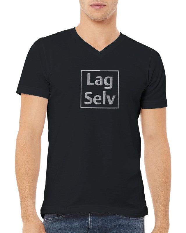 Designa din egen premium-unisex-T-shirt med V-ringning och personligt broderi