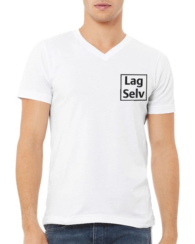 Designa din egen premium-unisex-T-shirt med V-ringning och personligt broderi