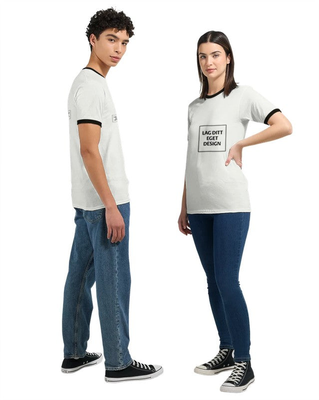 Unisex ringad T-shirt med eget tryck