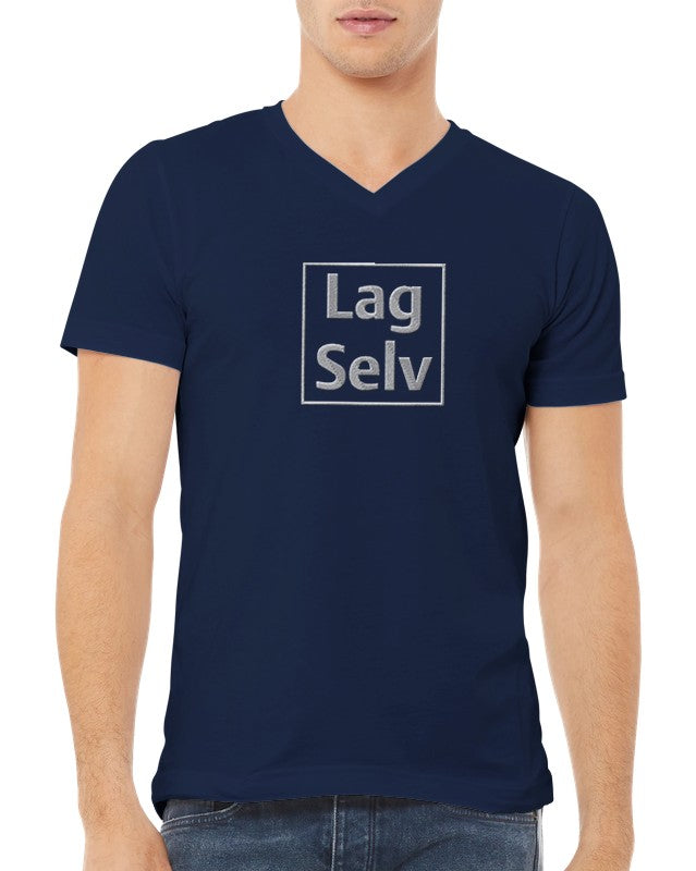 Designa din egen premium-unisex-T-shirt med V-ringning och personligt broderi