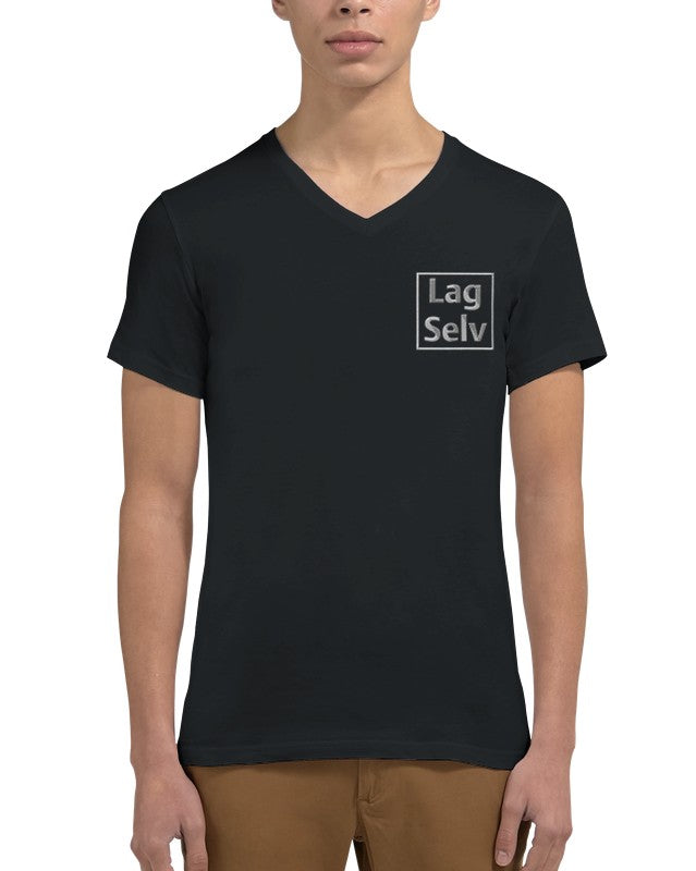 Designa din egen premium-unisex-T-shirt med V-ringning och personligt broderi