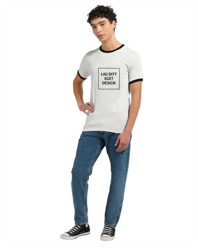 Unisex ringad T-shirt med eget tryck