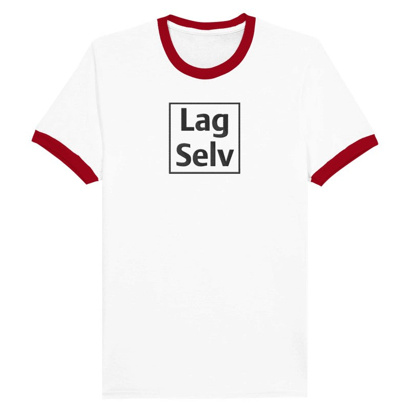 Unisex-ringer-T-shirt med broderi – designa din egen